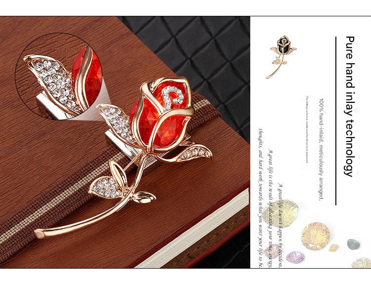 Elegant Rose Crystal Brooch - Image 1