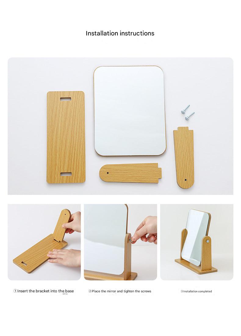 Wooden makeup mirror front view