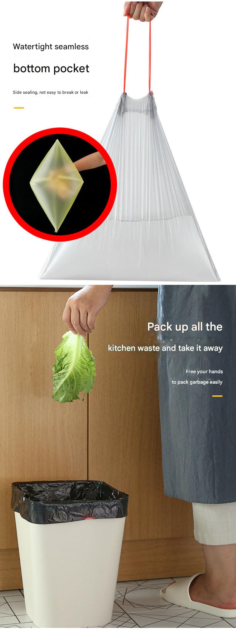 Green drawstring trash bag