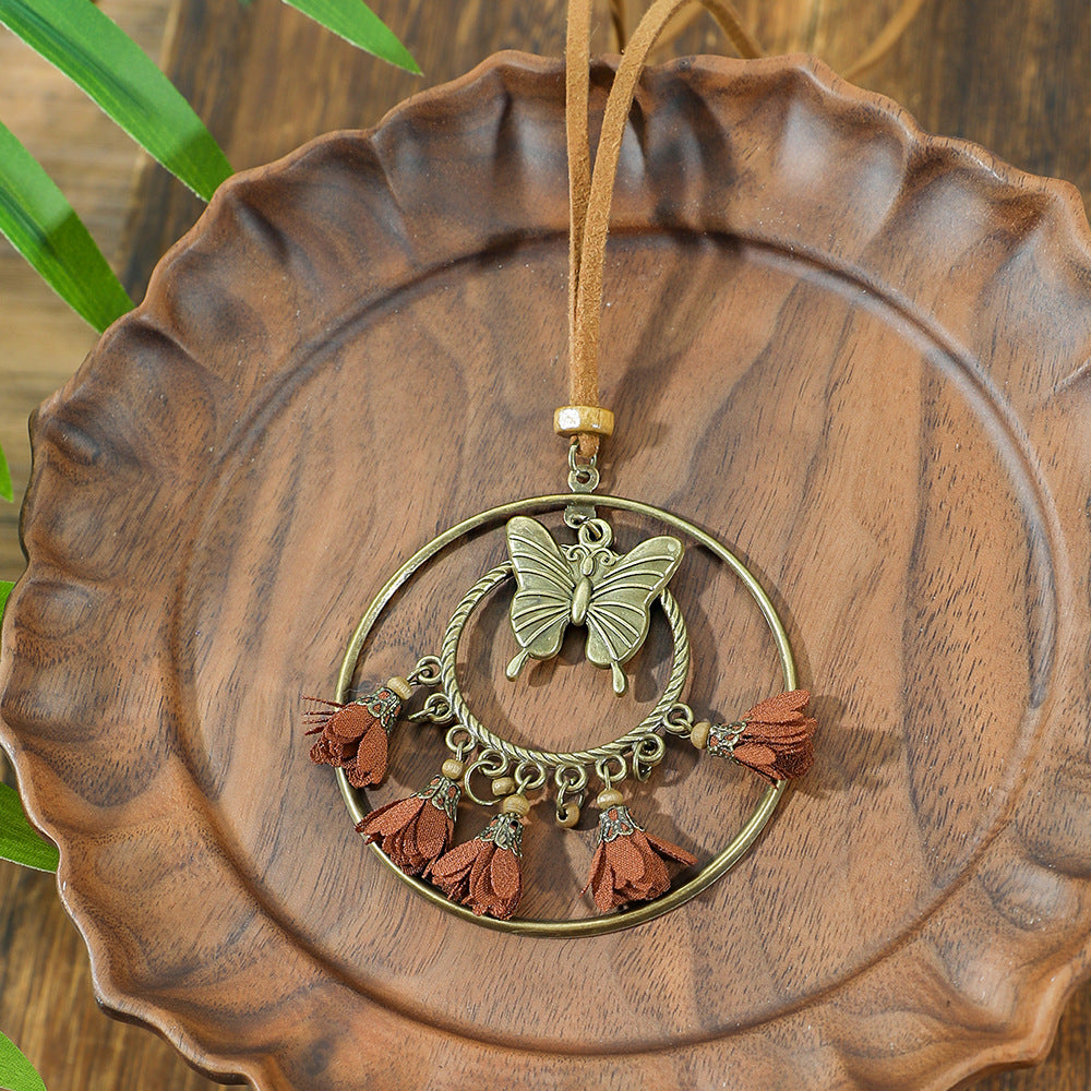 Bohemian long necklace with floral pendant image 1