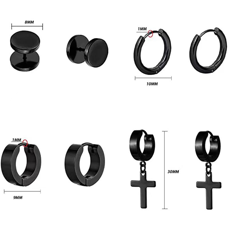 Stylish black stainless steel earring set for men