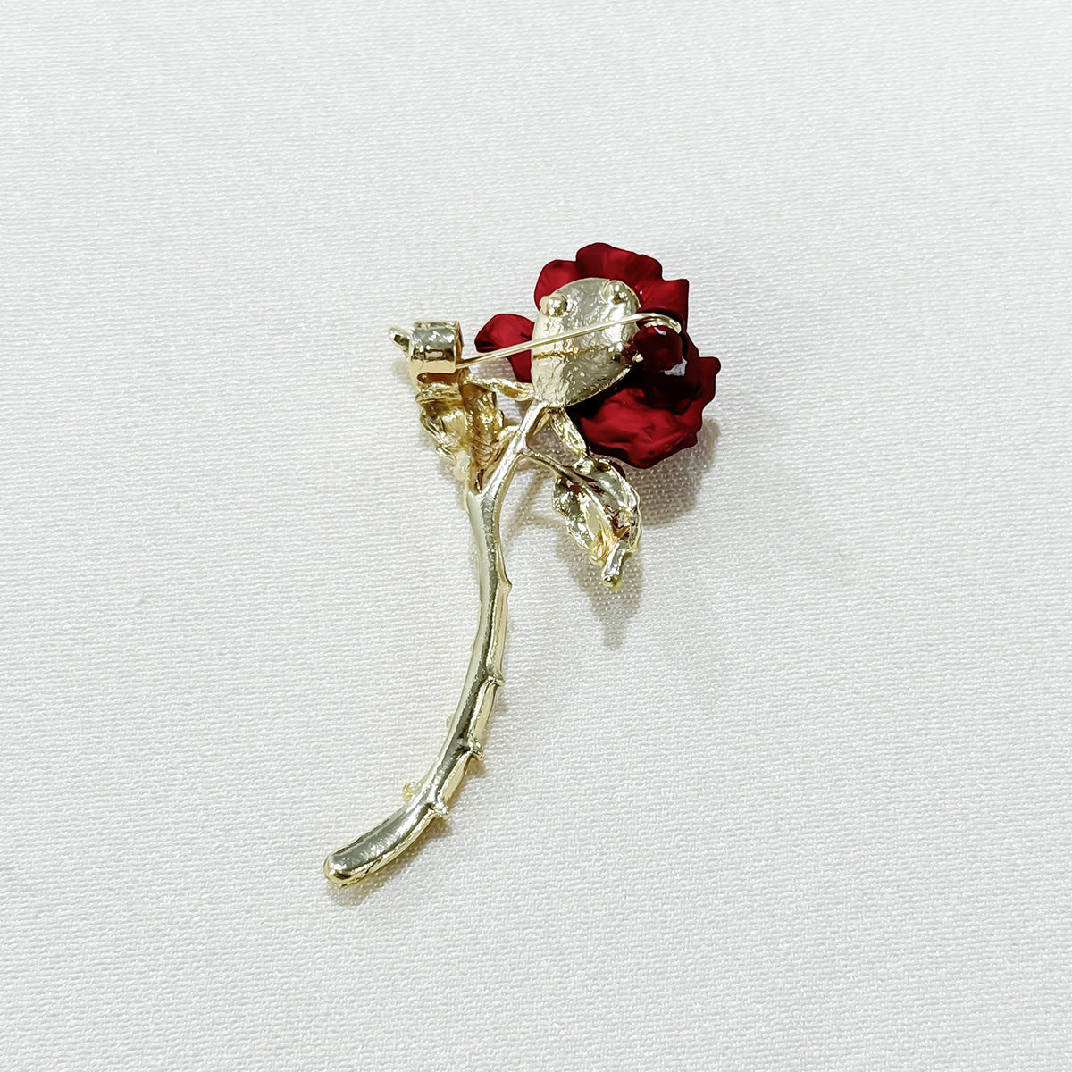 Elegant Red Rose Brooch front view