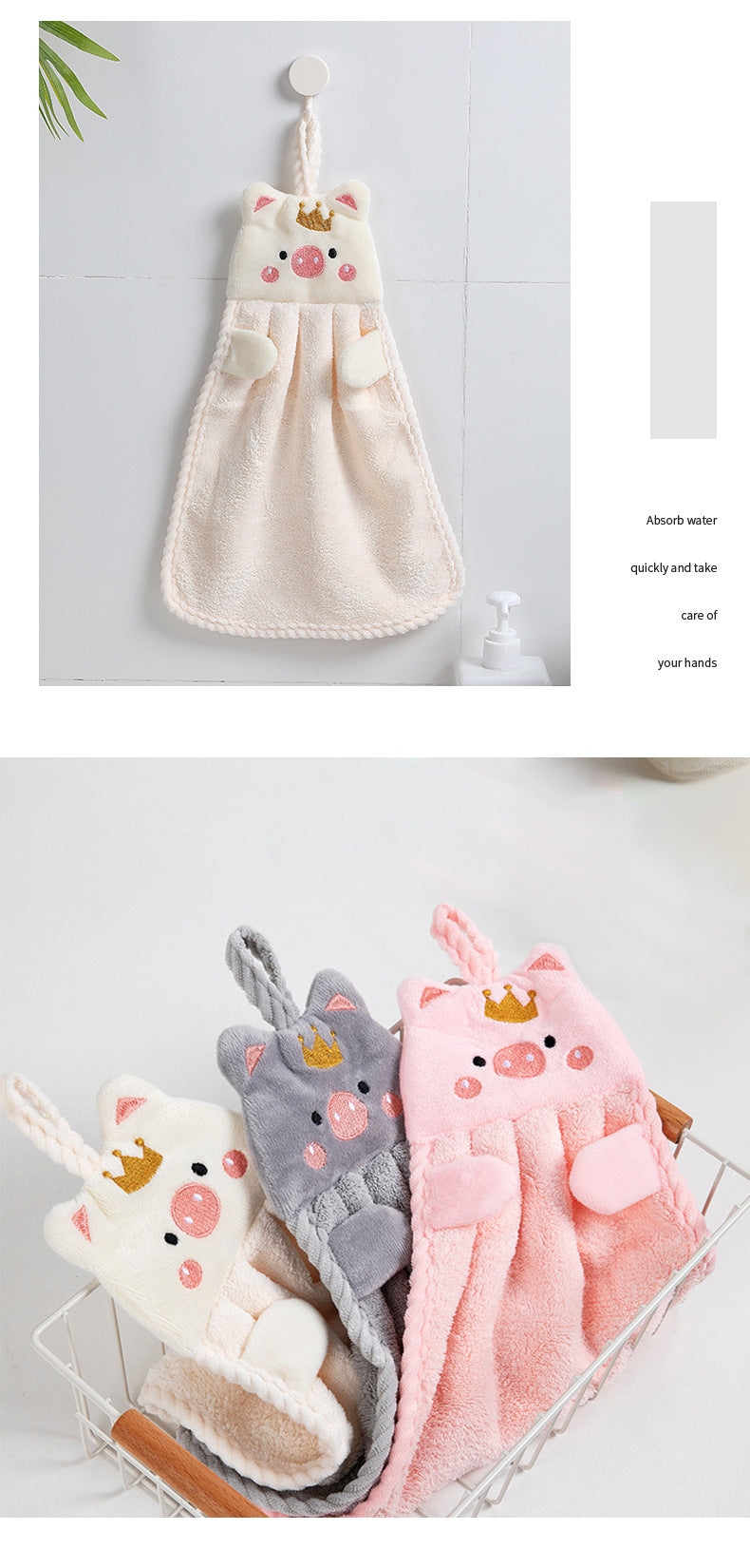 Coral velvet hand towel in use