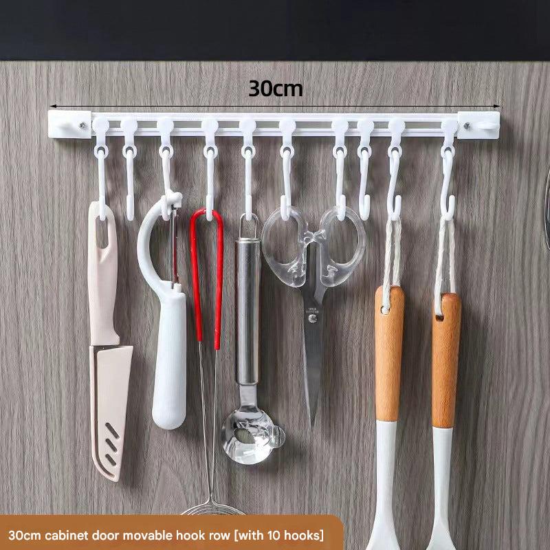 Sliding hook rack for kitchen cabinet storage