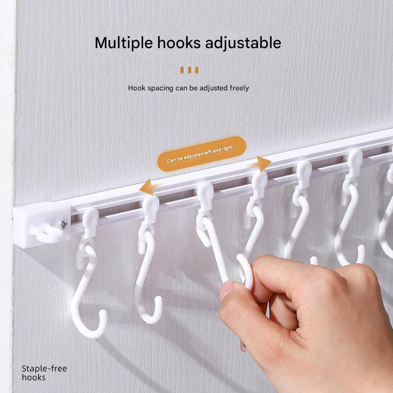 Sliding hook rack for kitchen cabinet storage
