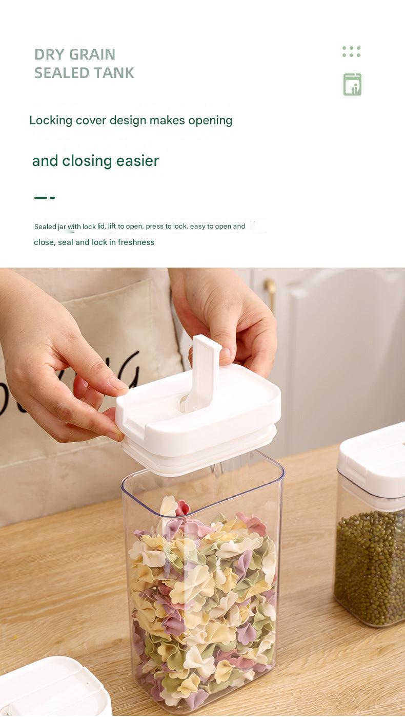 Multi-size food storage jars on countertop
