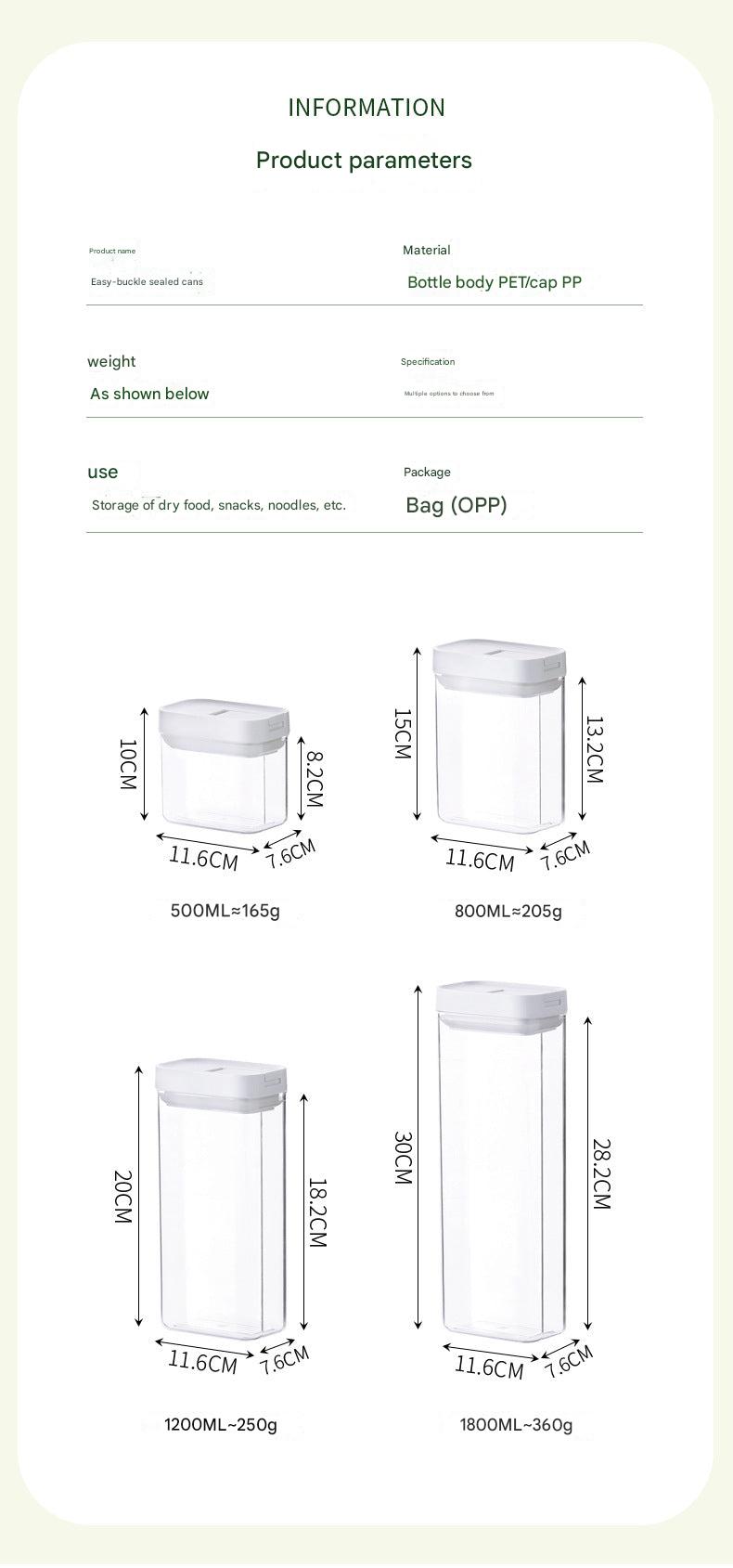 Multi-size food storage jars on countertop
