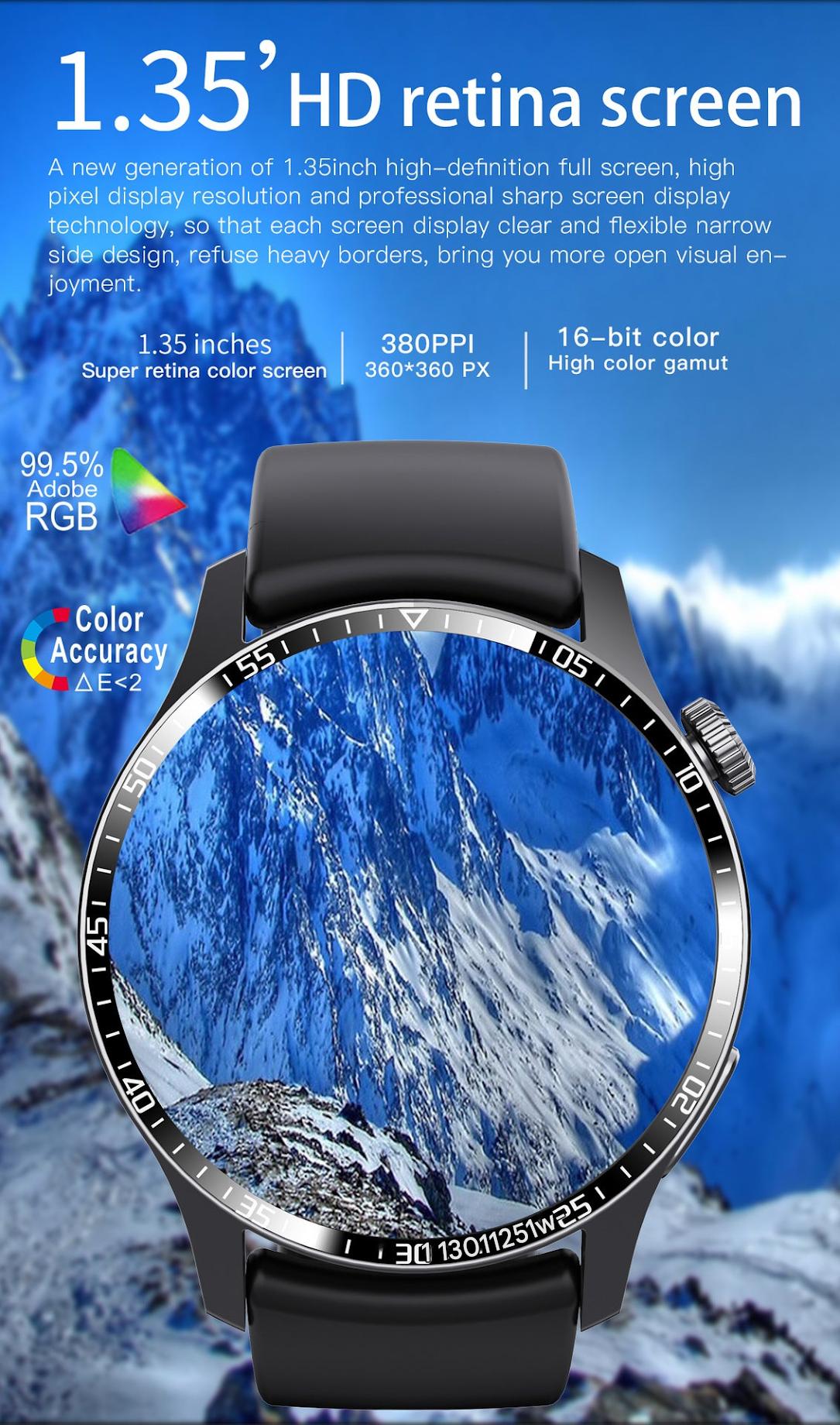 Smartwatch front view with AMOLED display