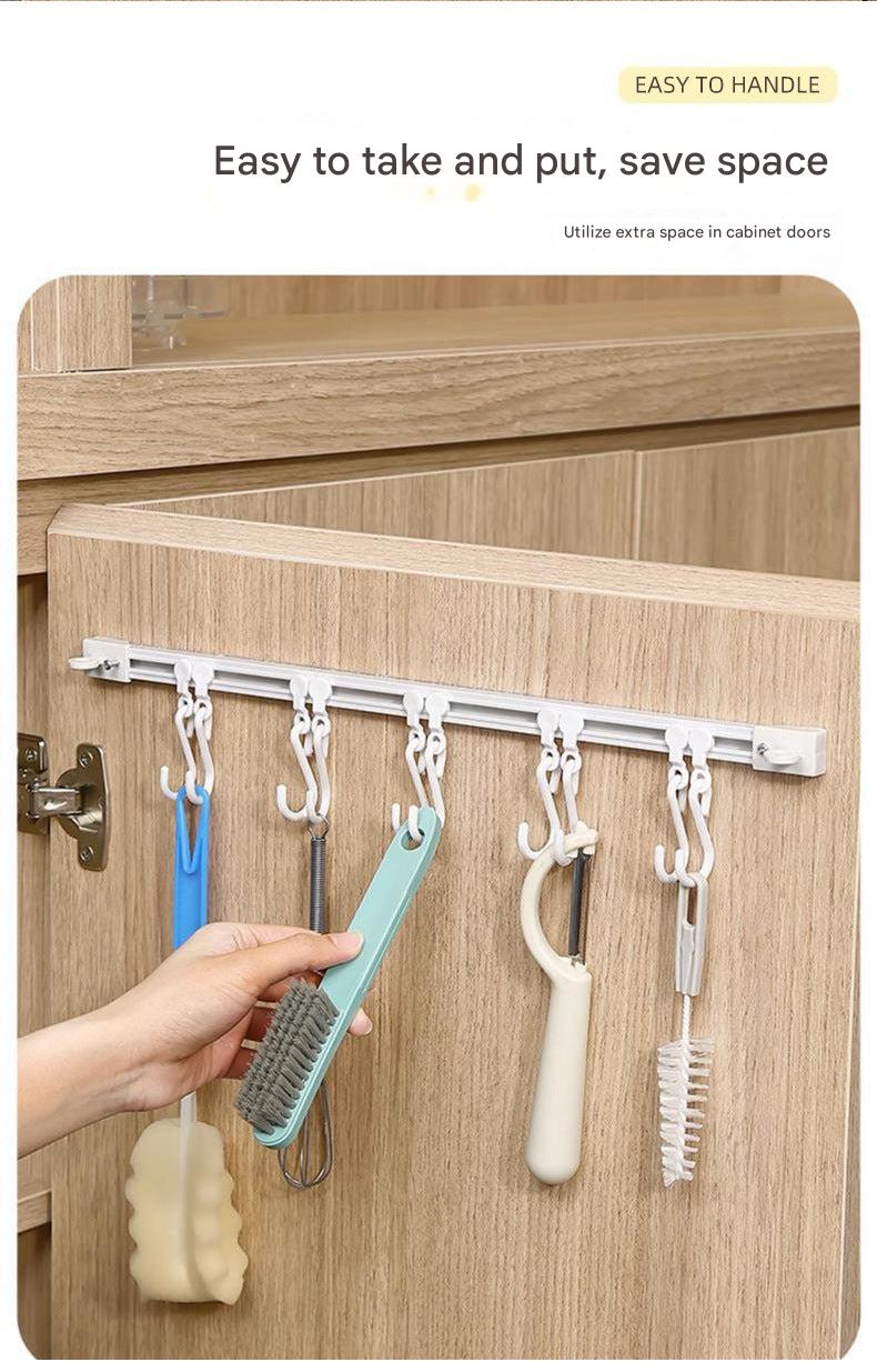 Sliding hook rack for kitchen cabinet storage