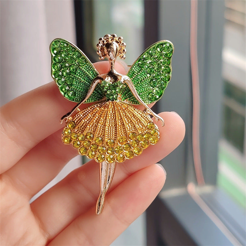 Cute ballet girl brooch with rhinestones
