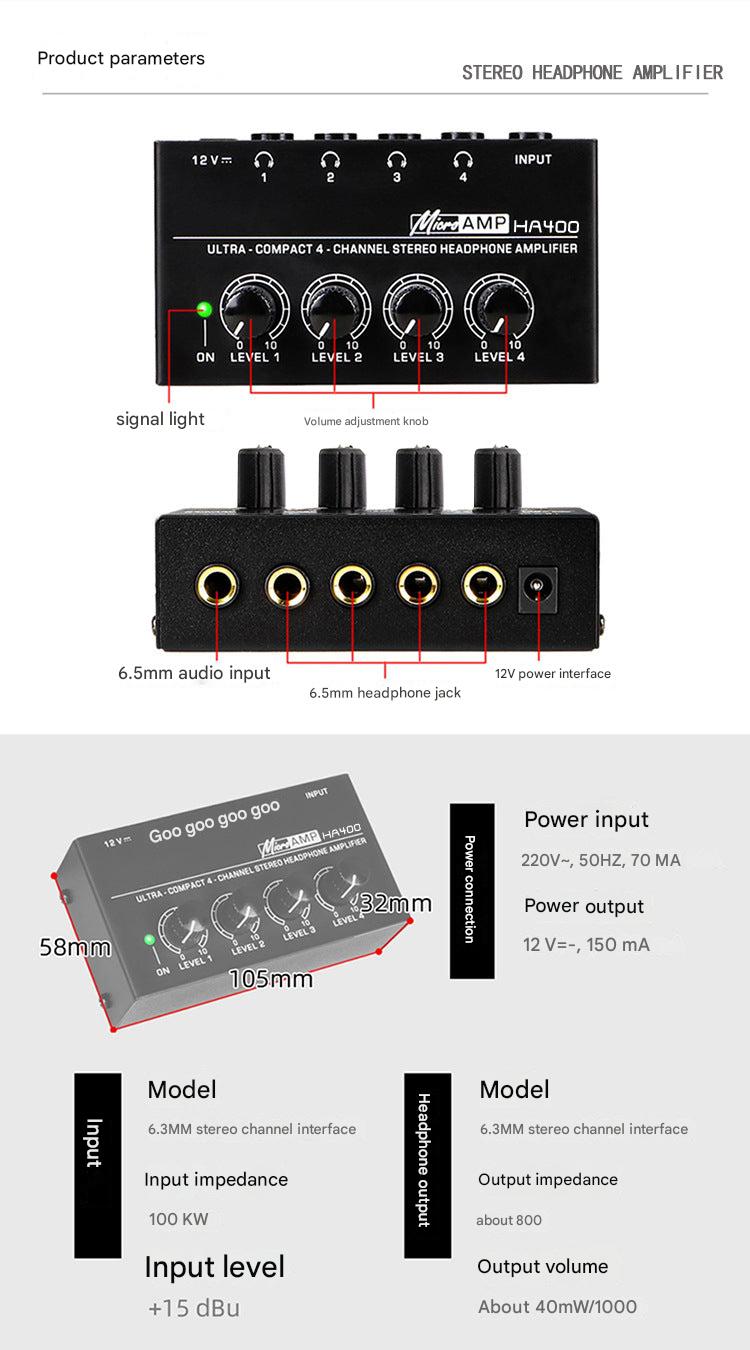 4-channel headphone amplifier front view