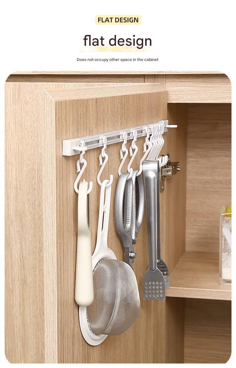Sliding hook rack for kitchen cabinet storage