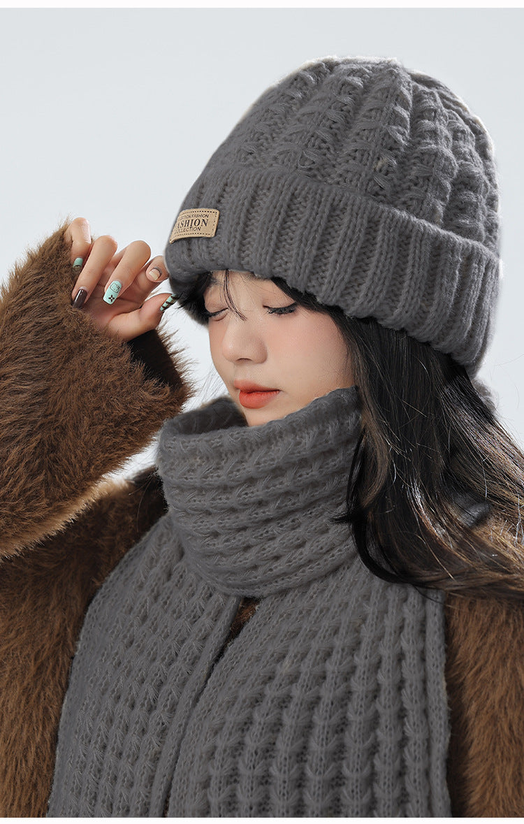 Winter knit hat and scarf set in pink color