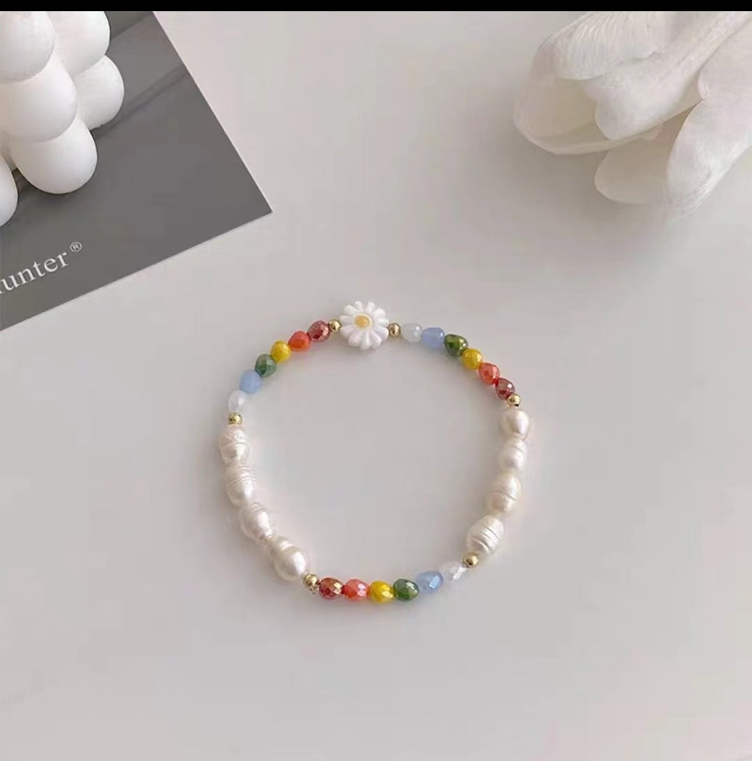 Vibrant Floral Pearl Necklace Front View