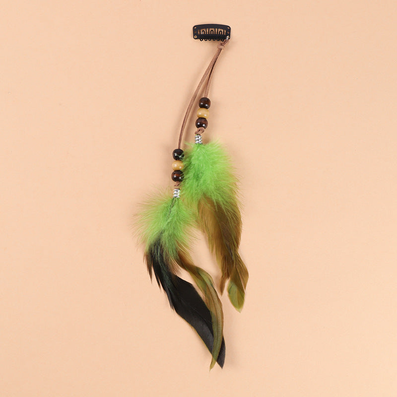 Bohemian feather hair clip with tassels - image 1