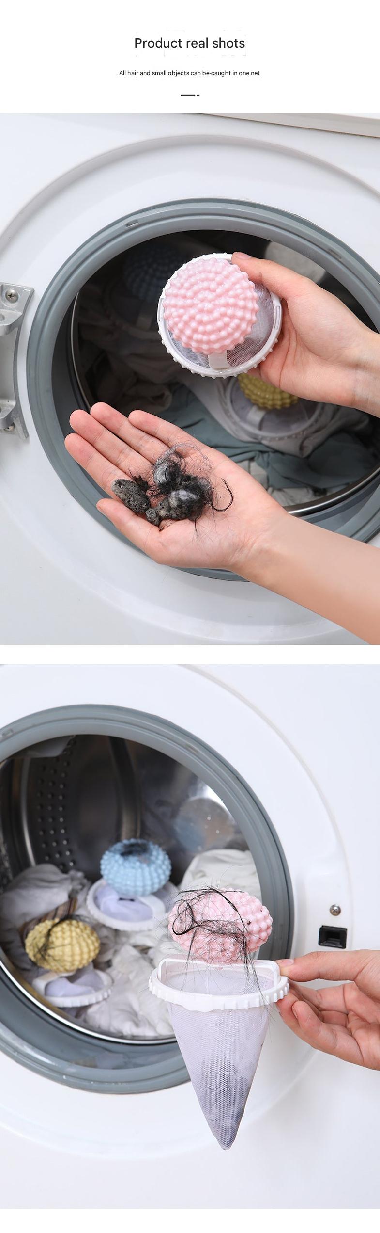 Washing machine ball filtering hair
