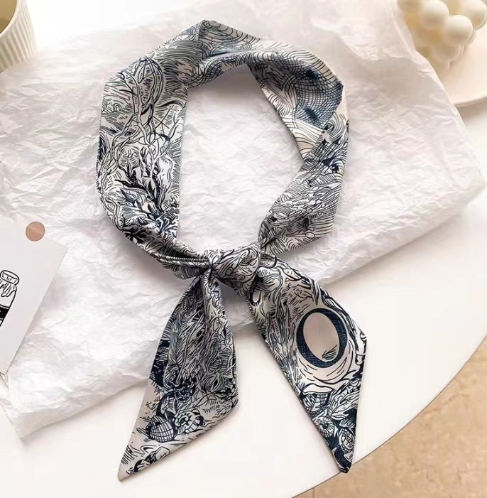 Floral patterned satin scarf for hair styling