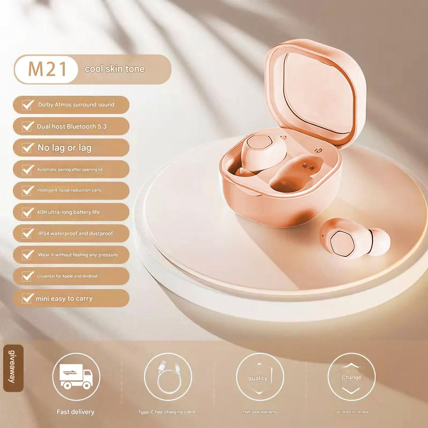 M21 True Wireless Bluetooth Earbuds - Noise Cancelling Technology