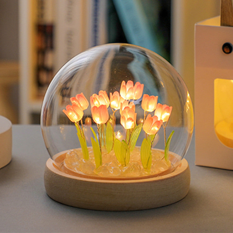 Handmade tulip night light on a table