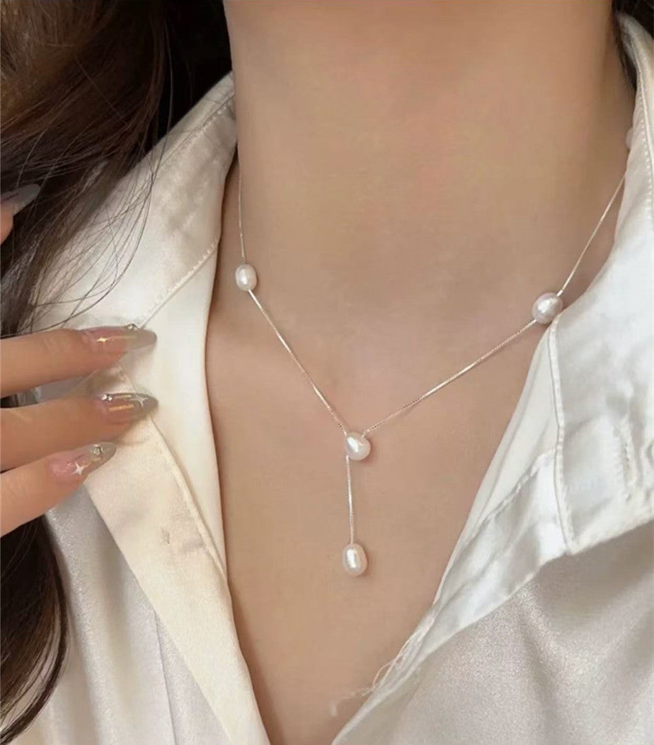 S925 silver natural freshwater pearl Y-chain necklace image 7