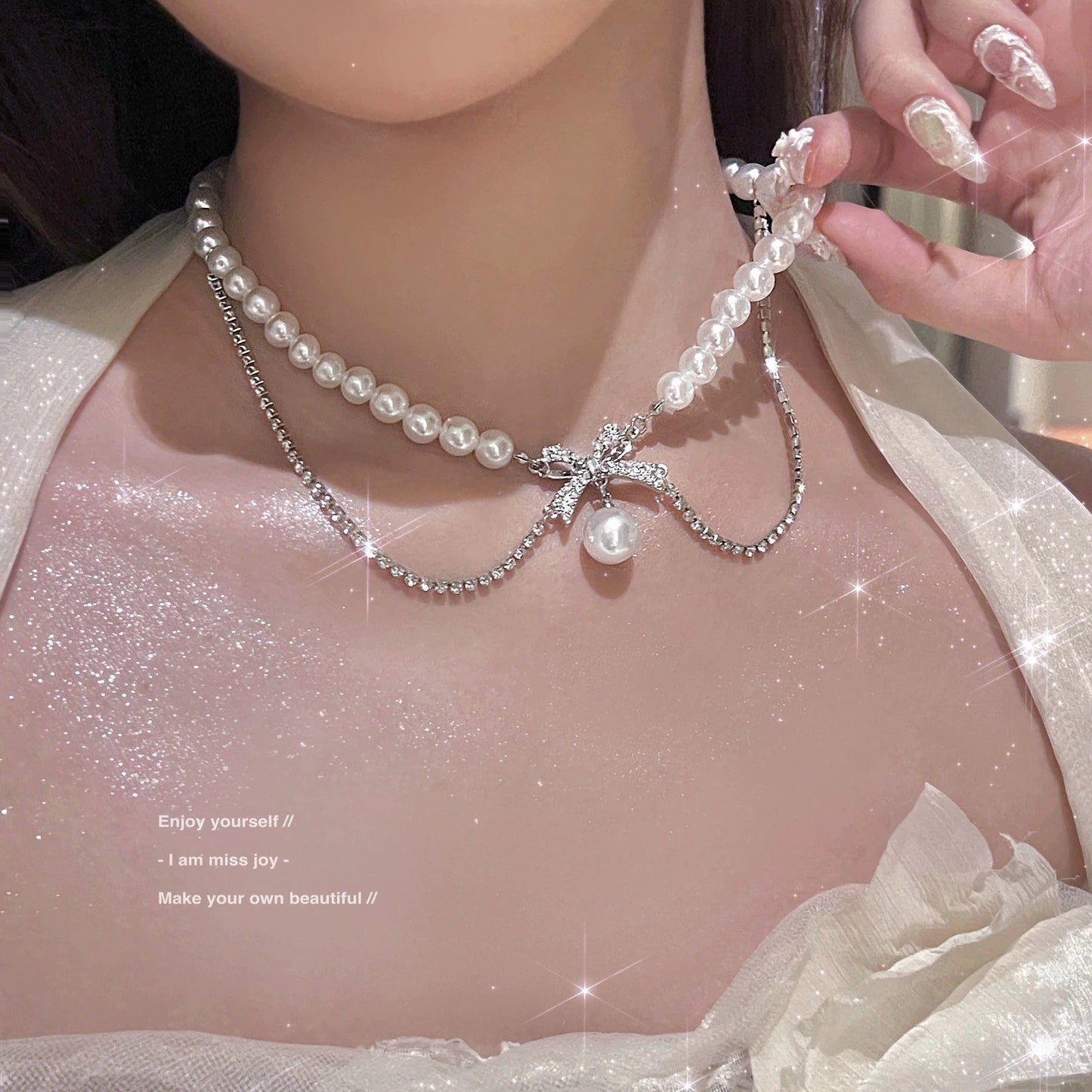 Chic Women's Silver Pearl Necklace Image 9