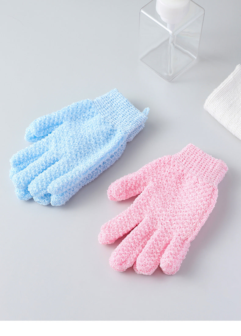 Exfoliating bath gloves in blue color