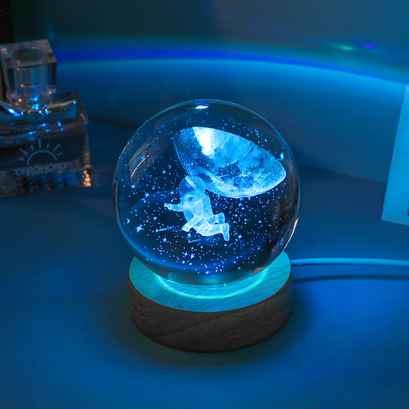 3D engraved crystal ball night light image 1