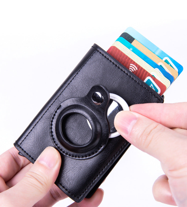 Smart leather wallet with Airtag tracking in black