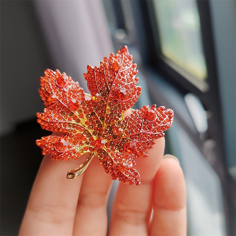 Elegant Alloy Leaf Brooch with Crystals - Image 1