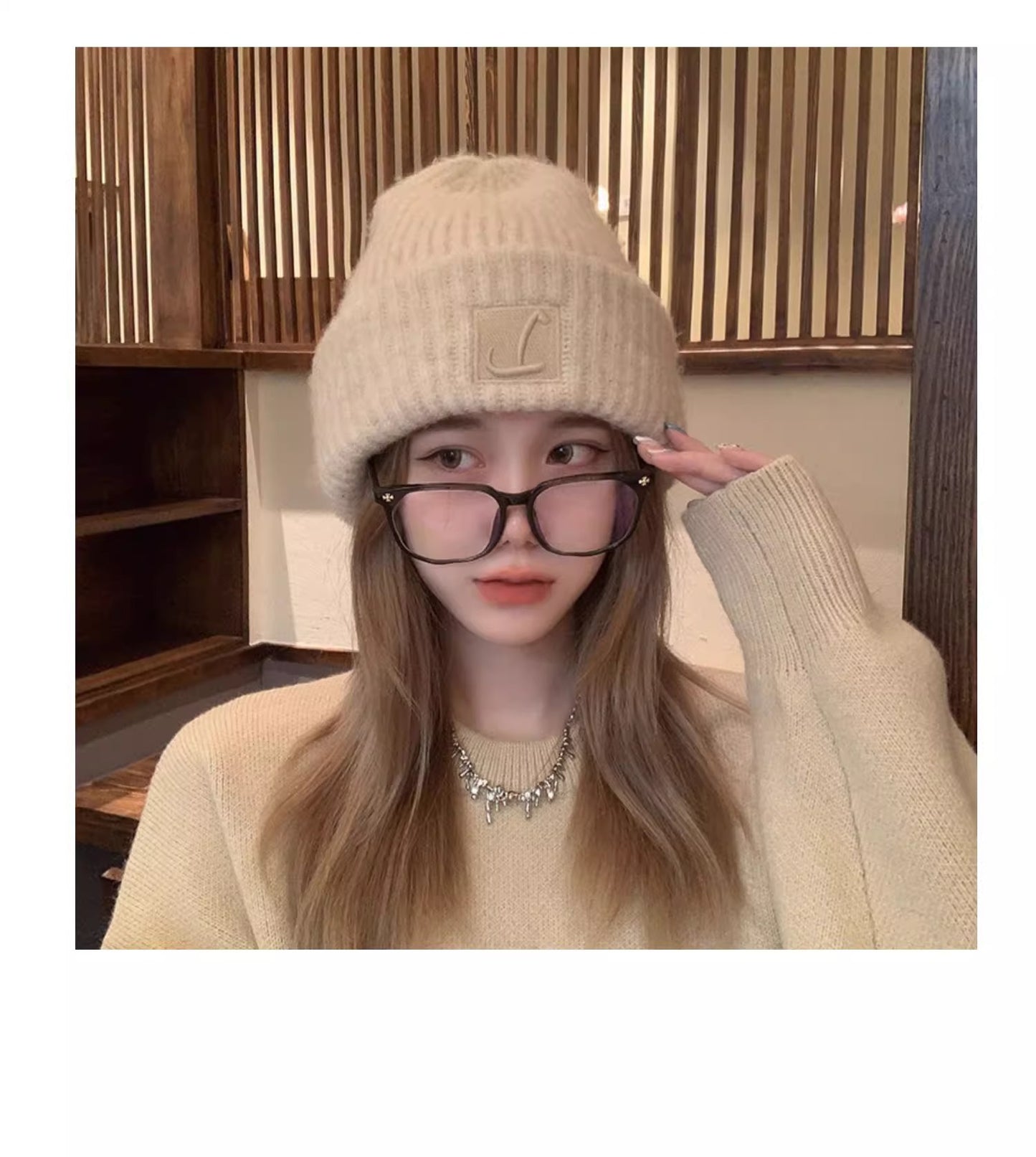 women's winter knit beanie hat - black color