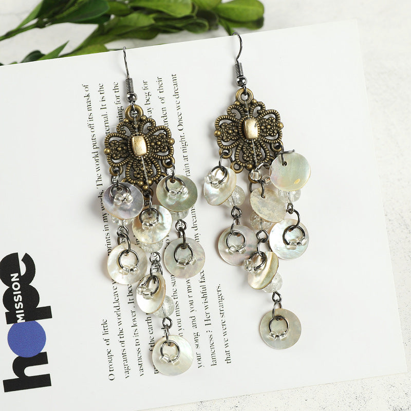 Bohemian shell earrings hanging with tassels