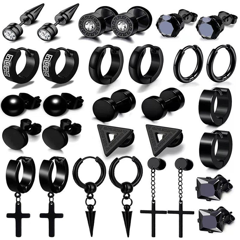 black stainless steel geometric earrings for men