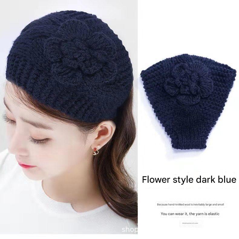 Cozy knitted floral headband - purple