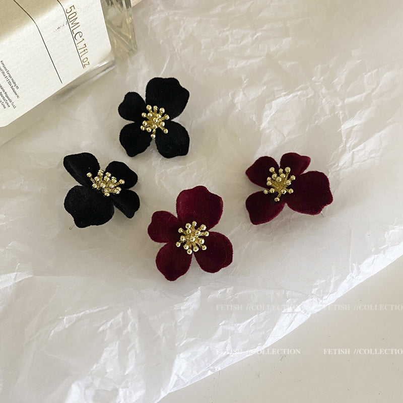 Premium Velvet Floral Earrings in Burgundy