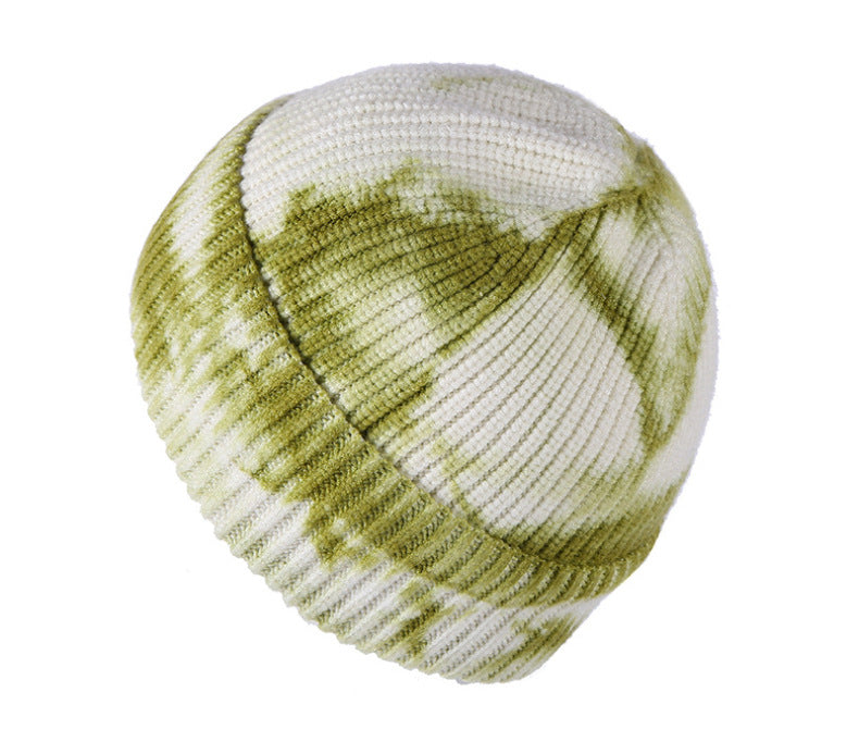 Winter knit beanie blue tie-dye style