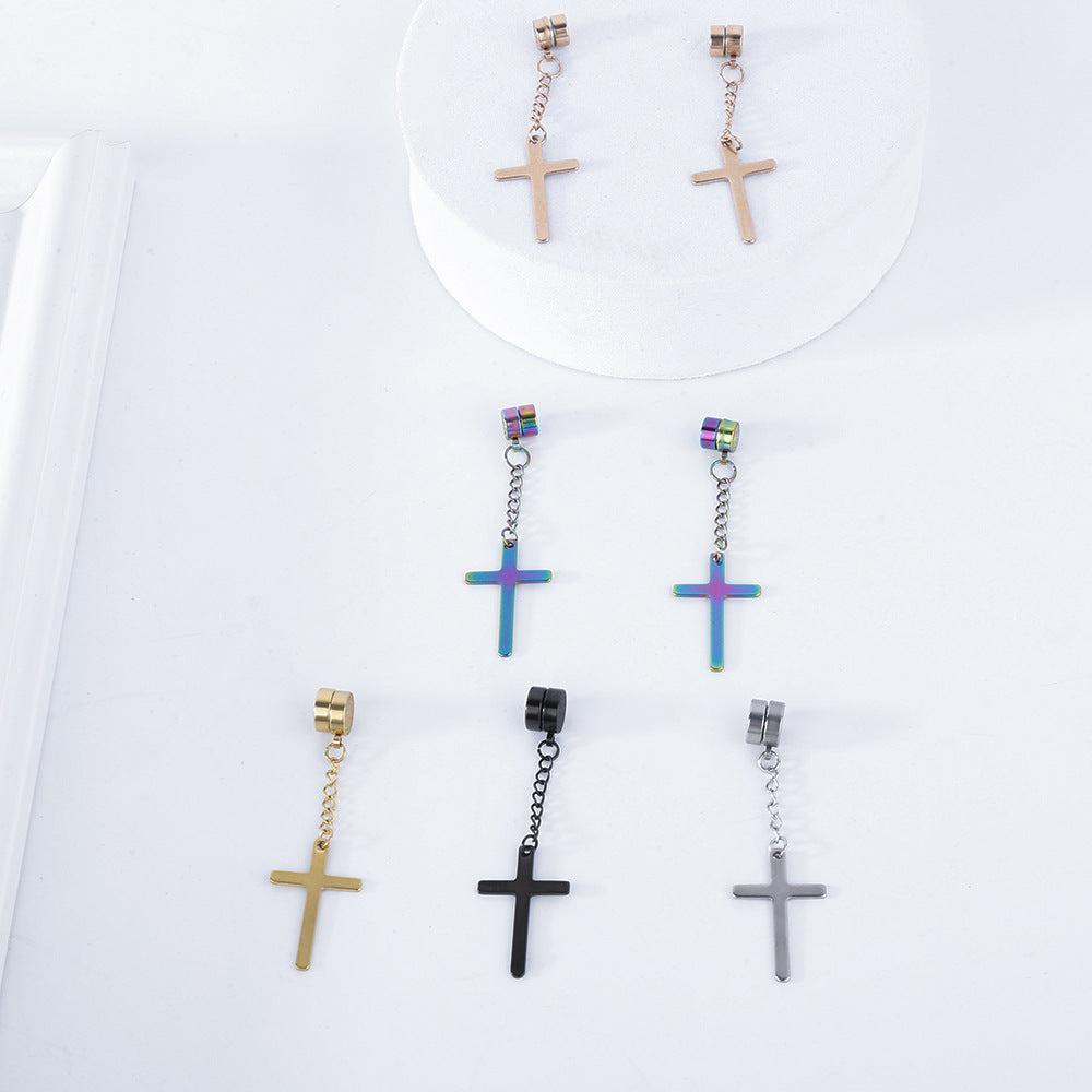Stylish titanium steel earrings with cross design - image 1