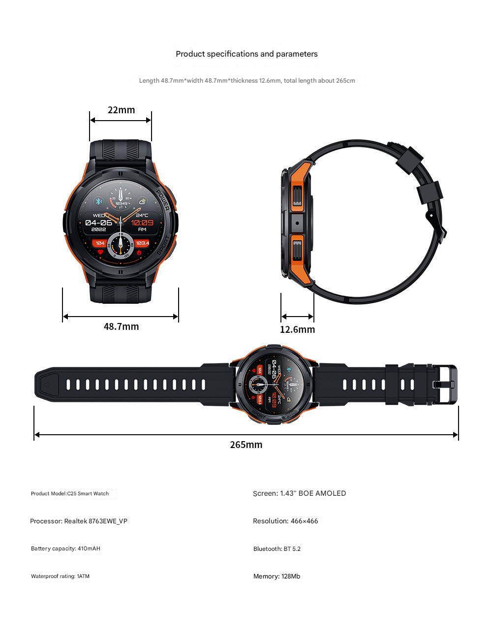 C25 smartwatch AMOLED display