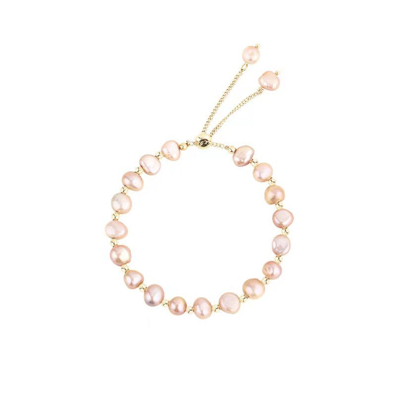 Adjustable faux pearl bracelet pink color