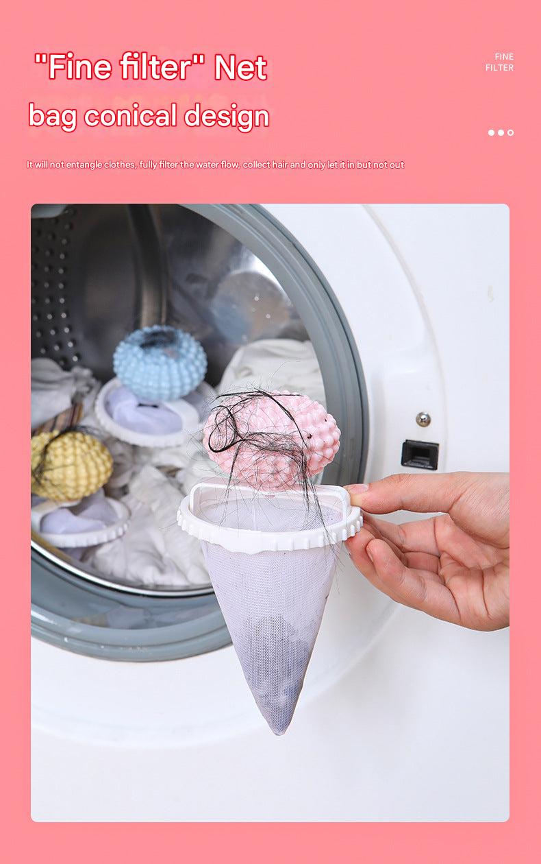 Washing machine ball filtering hair