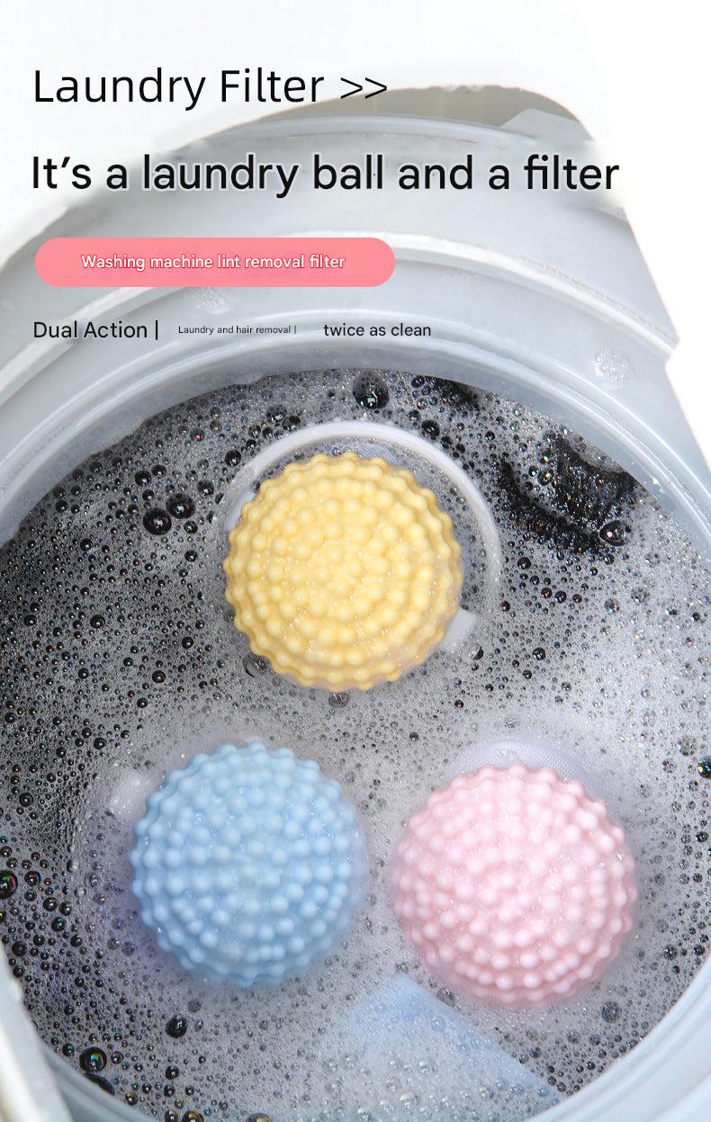Washing machine ball filtering hair