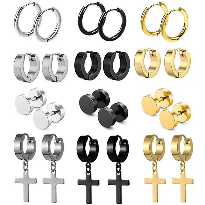 Geometric design stainless steel earrings for men