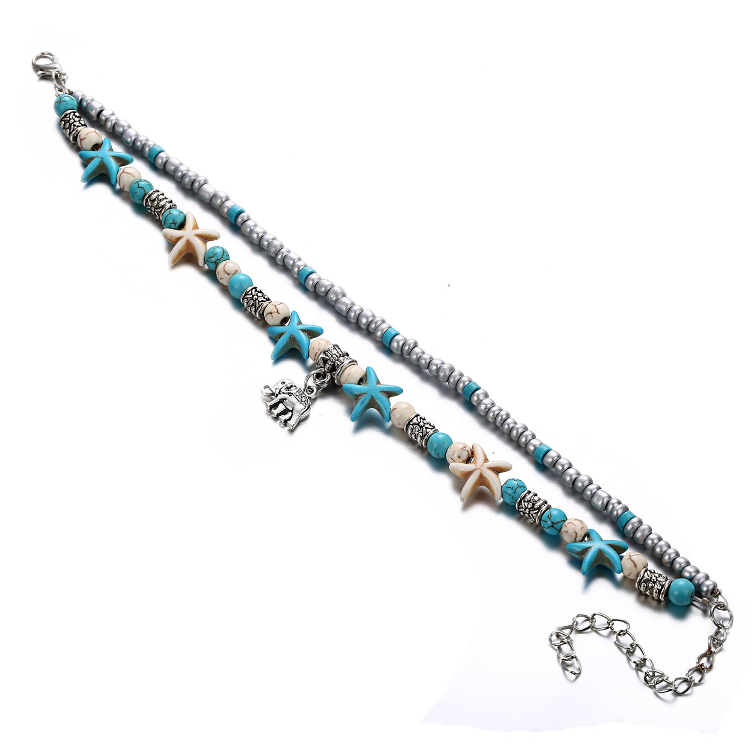 ocean-themed anklet with shells and turtles