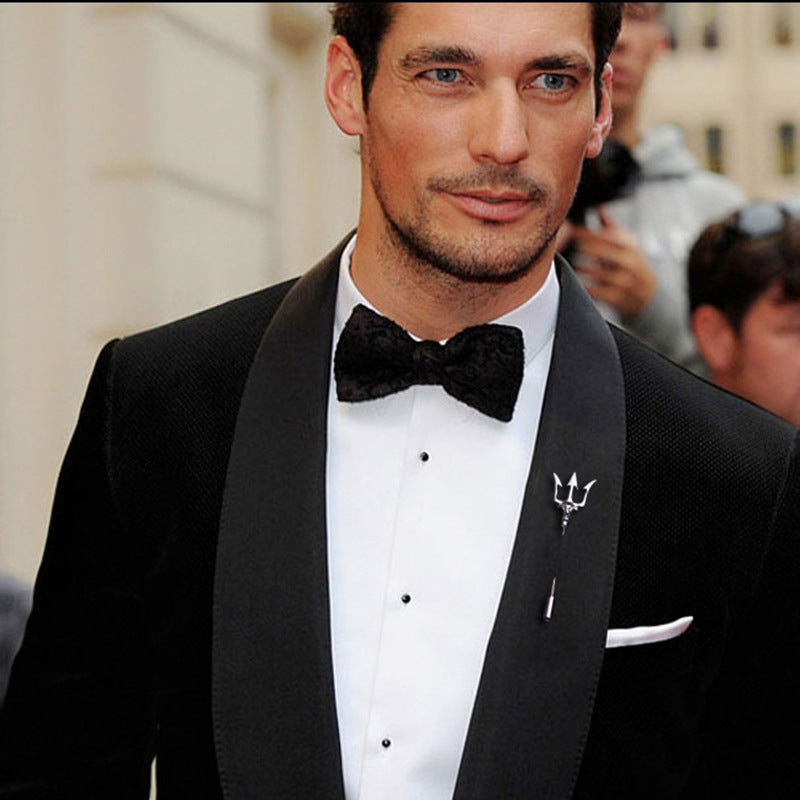 Stylish men trident lapel pin front view