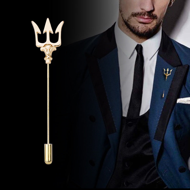 Stylish men trident lapel pin front view