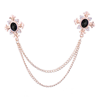 Gold cross pendant brooch with rhinestones