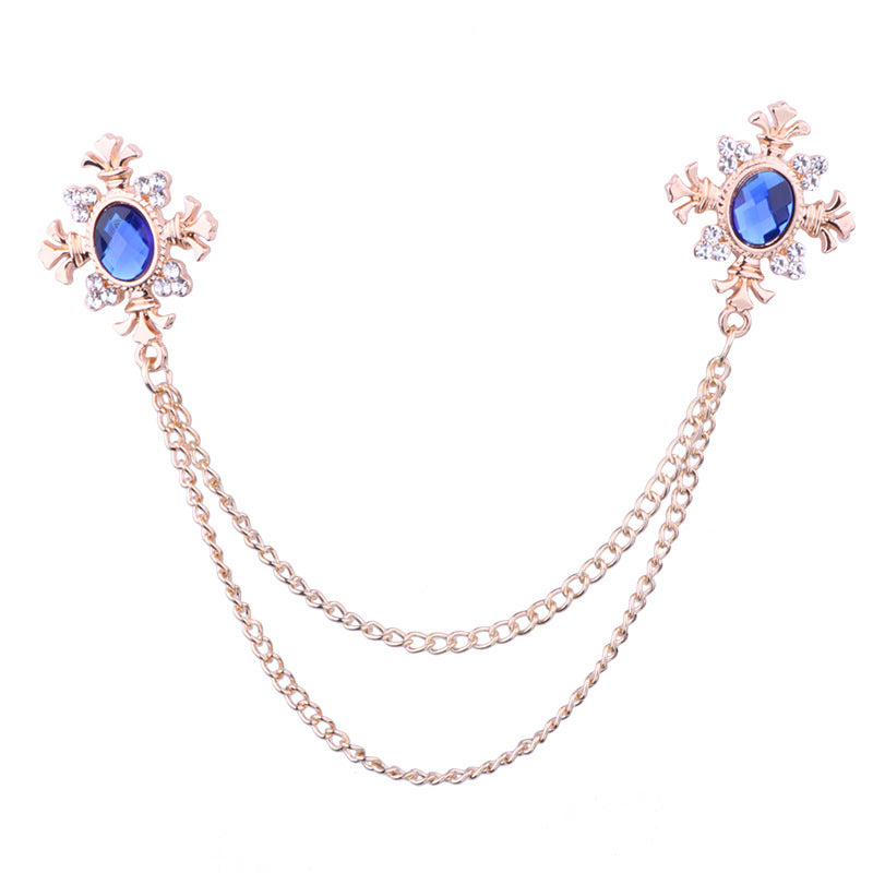 Blue gemstone cross collar pin for men