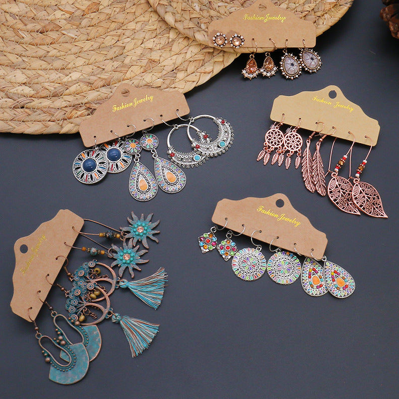 Geometric tassel earrings set
