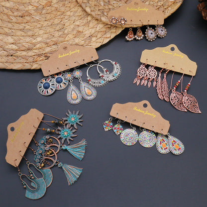 Geometric tassel earrings set