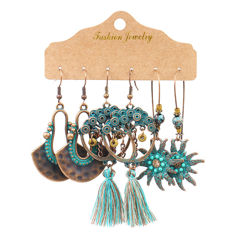 Geometric tassel earrings set