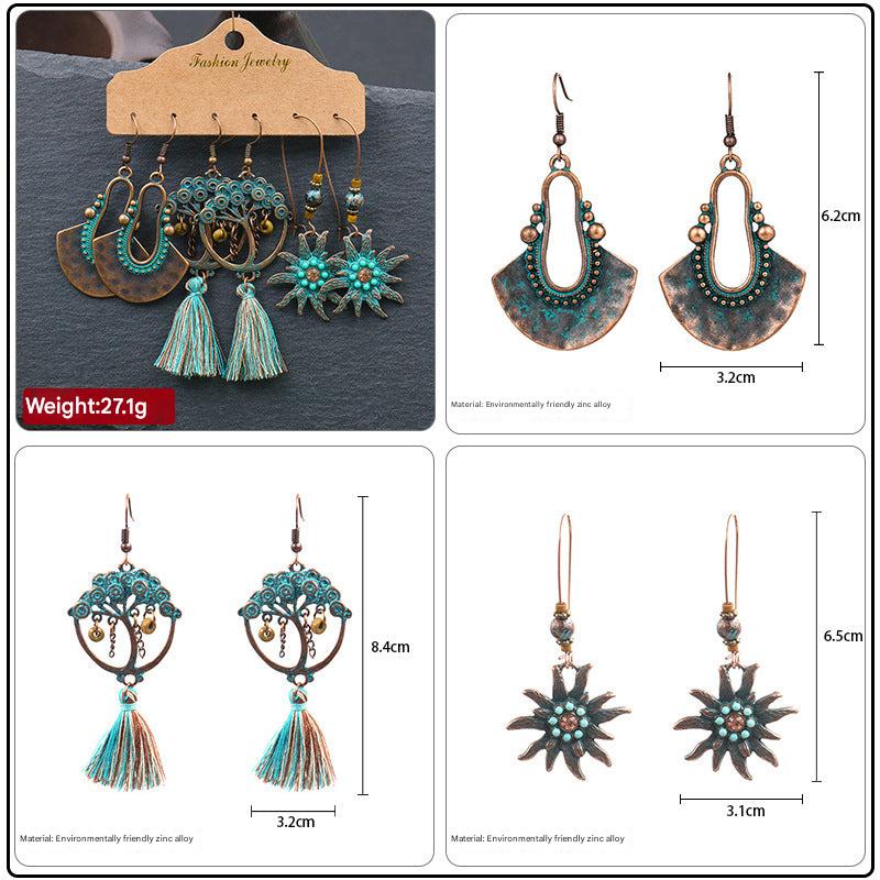 Geometric tassel earrings set